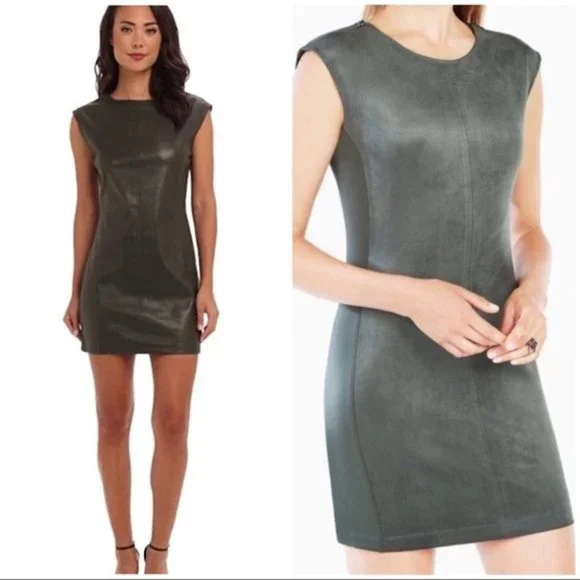 BCBGMaxAzria | Dresses | Bcbg Karlee Olive Green Faux Leather Dress Large |  Poshmark